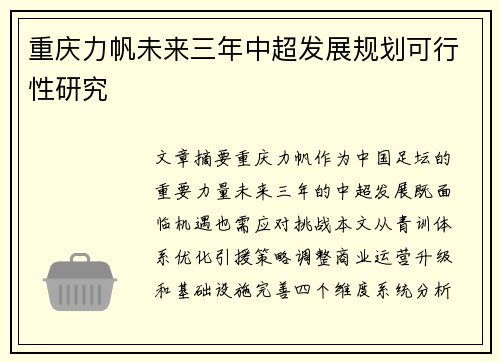 重庆力帆未来三年中超发展规划可行性研究